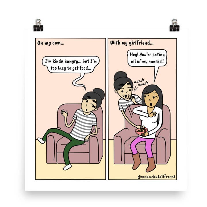 Snack Attack | Relação Fofa de Lésbicas | Presentes de Orgulho | Impressão de Banda Desenhada LGBTQ por atacado de Sesame But Different