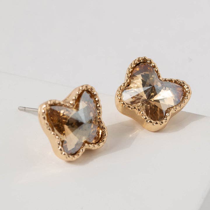 StarryNYC - Wholesale Stud/Post Earrings - Butterfly Framed Glass Crystal Stone Stud Earrings6