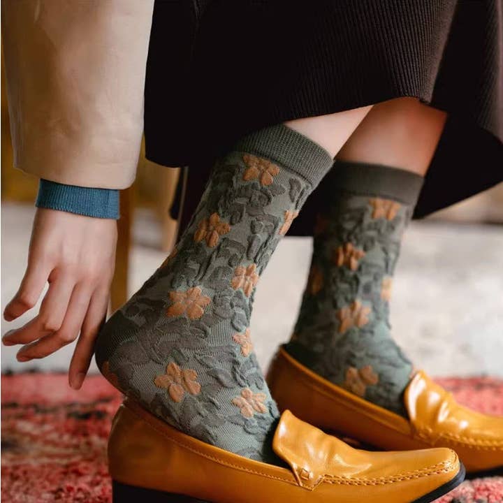 Assorted pairs pack pattern per pair min packs pairs JCS011 3D Vintage Floral Socks for wholesale on Faire3