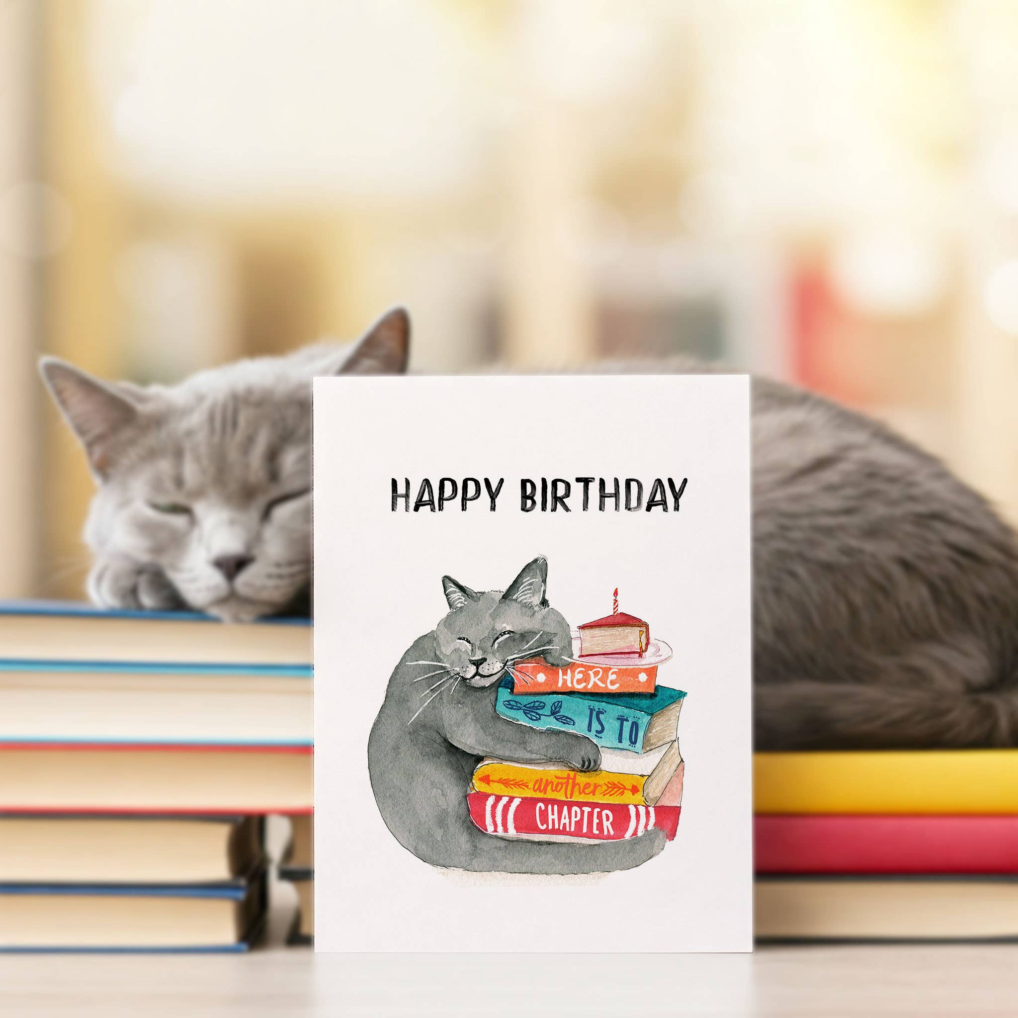 Liyana Studio - Vendita all'ingrosso Biglietti di auguri - Gatto Amante dei Libri - Divertente Biglietto di Compleanno1