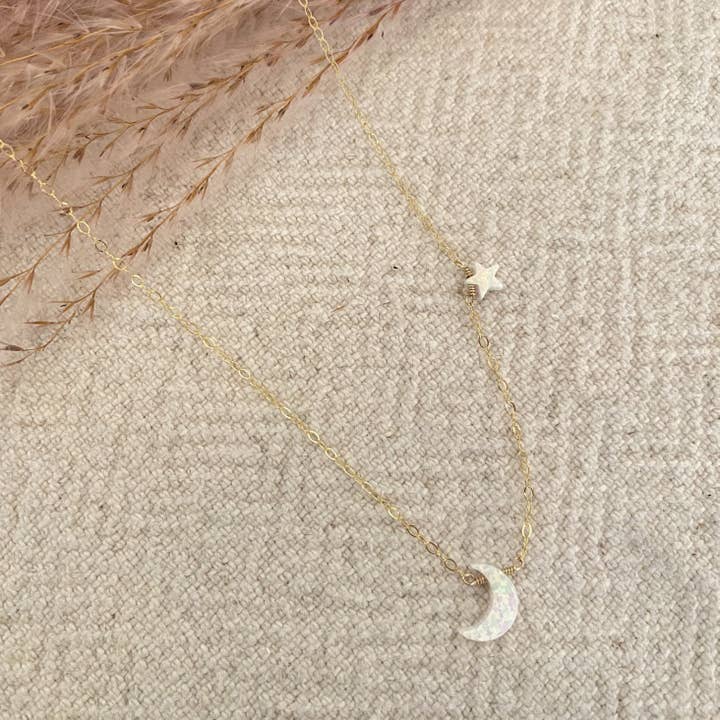 Opal Moon+Star Necklace for wholesale by Scout and Sea