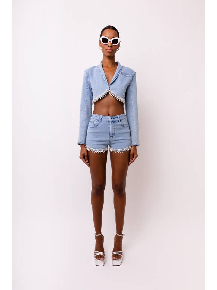 Blau Bae Stretch-Jeansshorts mit Strassverzierung für den Großhandel auf Faire4