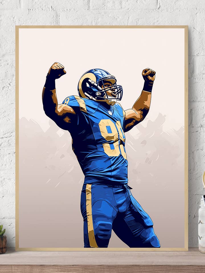 Victorious Aaron Donald Pose vægkunsttryk på lærred for engroshandel hos Arttique - Artistry Canvas Prints