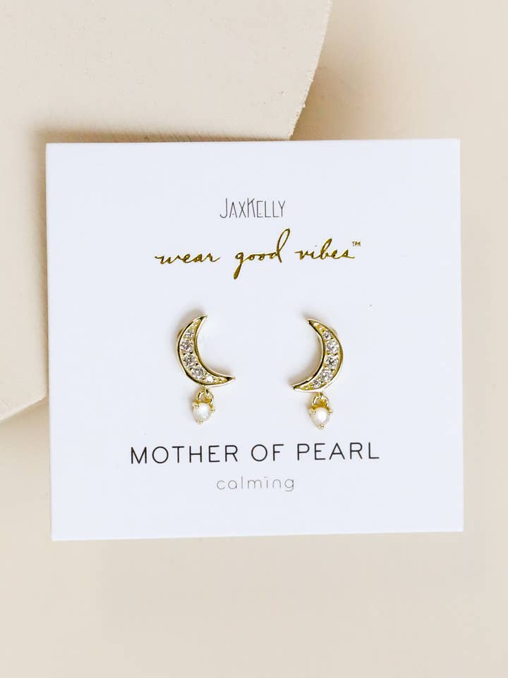Moon Drop - Mother of Pearl - Gold Earrings for wholesale by JaxKelly