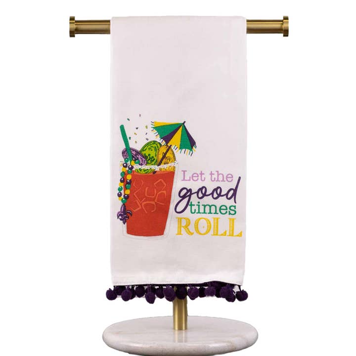 Mardi Gras Bloody Mary Pom Pom Hand Towel White/Multi 20x28 for wholesale by The Royal Standard
