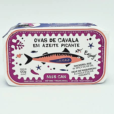 Huevas de caballa en aceite de oliva picante para venta al por mayor de Miss Can