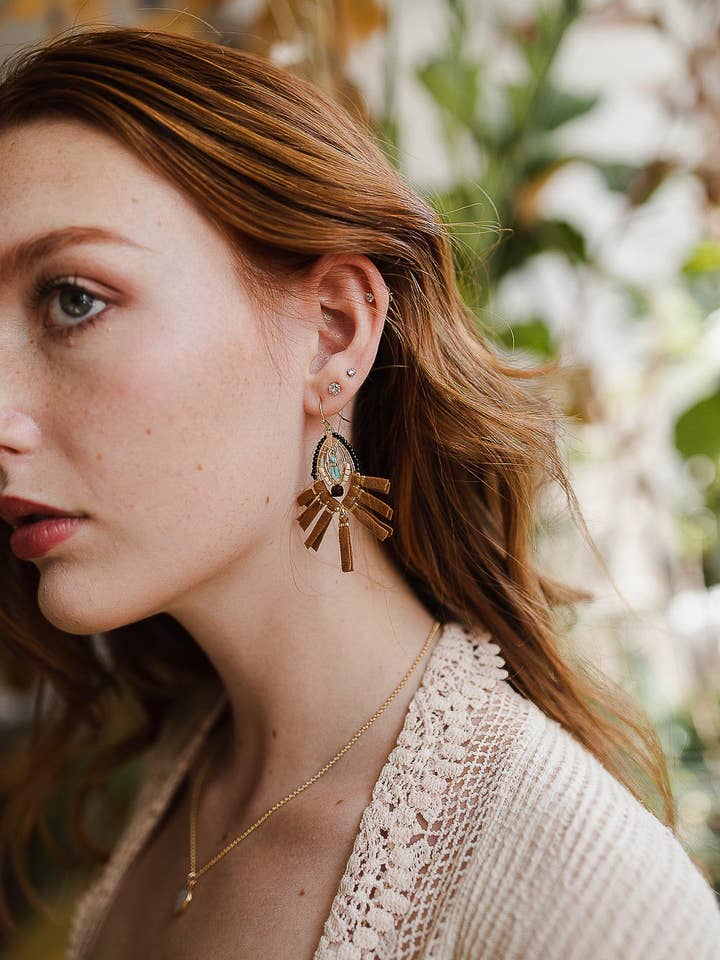 Boho Chic Suede & Bead Fringe Earrings – Statement Style ✨ for wholesale by Leto Accessories