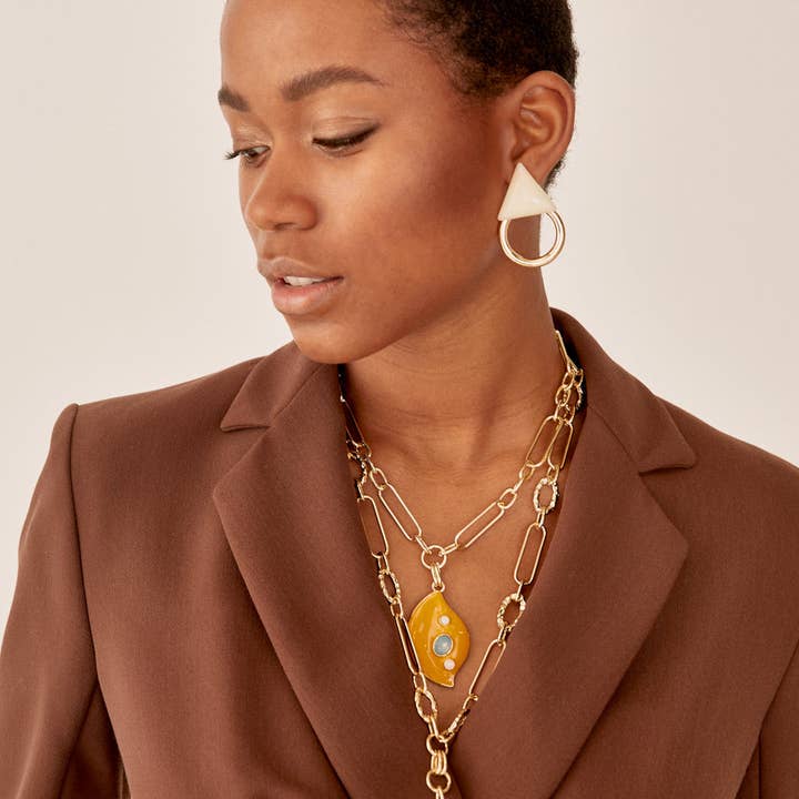 MARTI CREW NECK NECKLACE W/YELLOW PENDANT & STONES - N50 for wholesale by NALI'