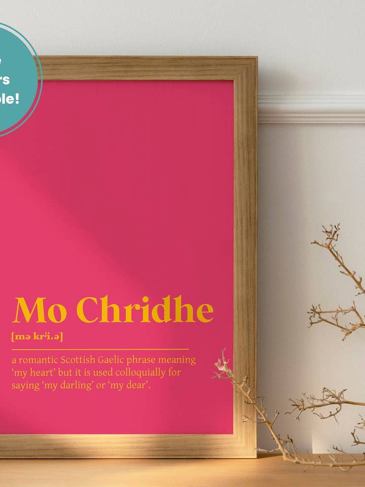 Mo Chridhe Heart Love Marriage Engagement Gaelic Dictionary UNFRAMED PRINT for wholesale by Kalloway Design