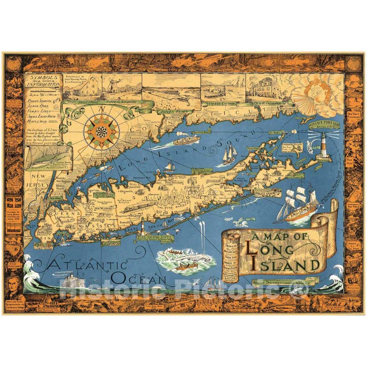 Mapa histórico de Long Island por Courtland Smith, 1961 para venta al por mayor de Historic Pictoric