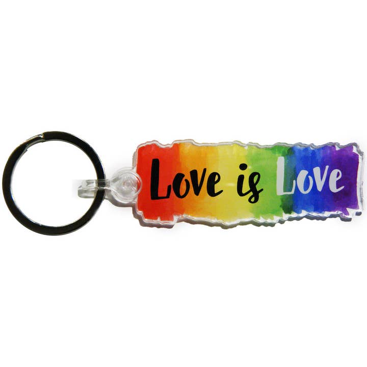 Love is Love Acrylic Pride Keychain, 2.6 inch long for wholesale by River Village