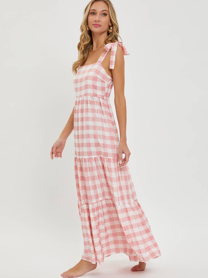 Sweet Lovely by Jen – Vestido - Mulher por atacado – Vestido maxi xadrez com camadas e alças8