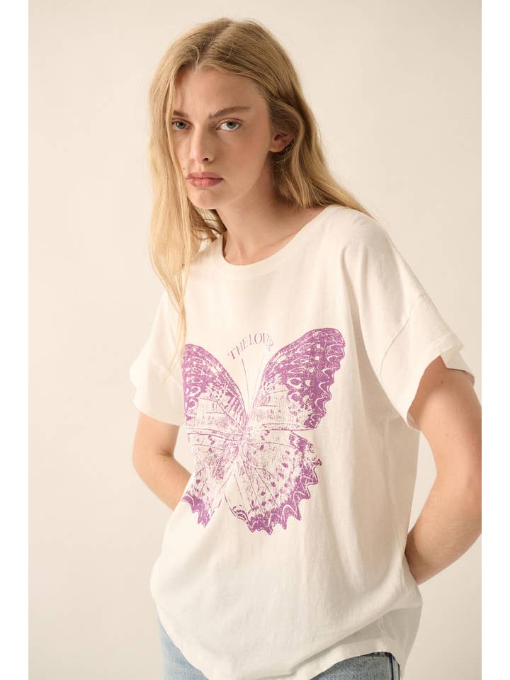 Ivory The Lover Butterfly Round Neck Graphic Tee for wholesale on Faire