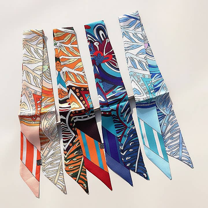 Sensibling Corp. - Wholesale Scarf - Women's - Abstract Pattern Printed Twilly Skinny Scarf6