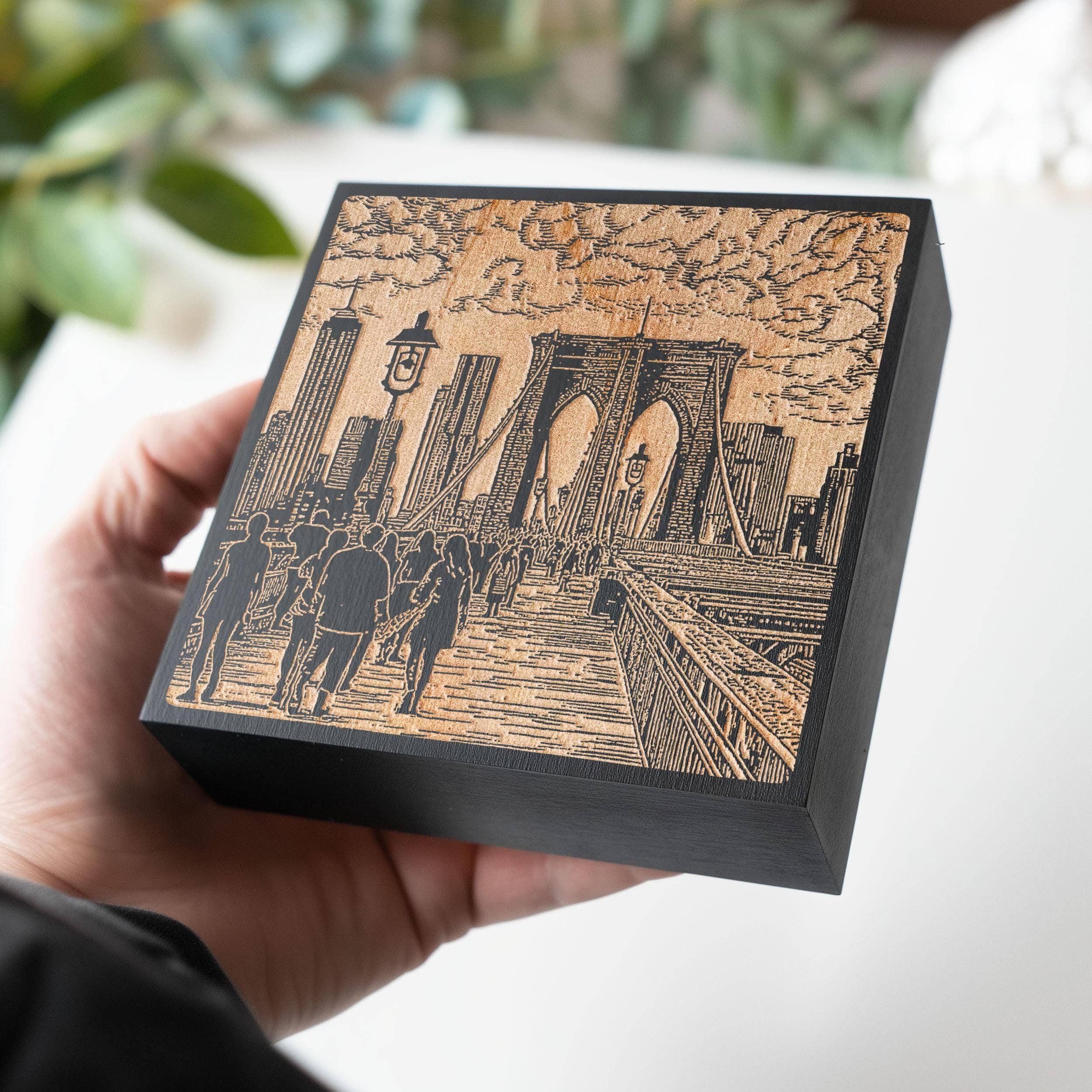 Benoit's Design Co. - Vente Enseigne murale - Illustration gravée de la vie sur le pont de Brooklyn