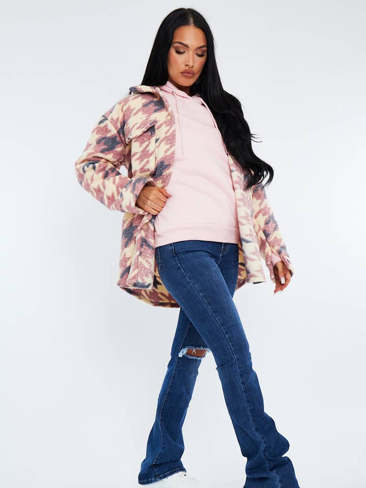 Chaqueta con bolsillo delantero de pata de gallo rosa - Reem para venta al por mayor de Rebellious Fashion