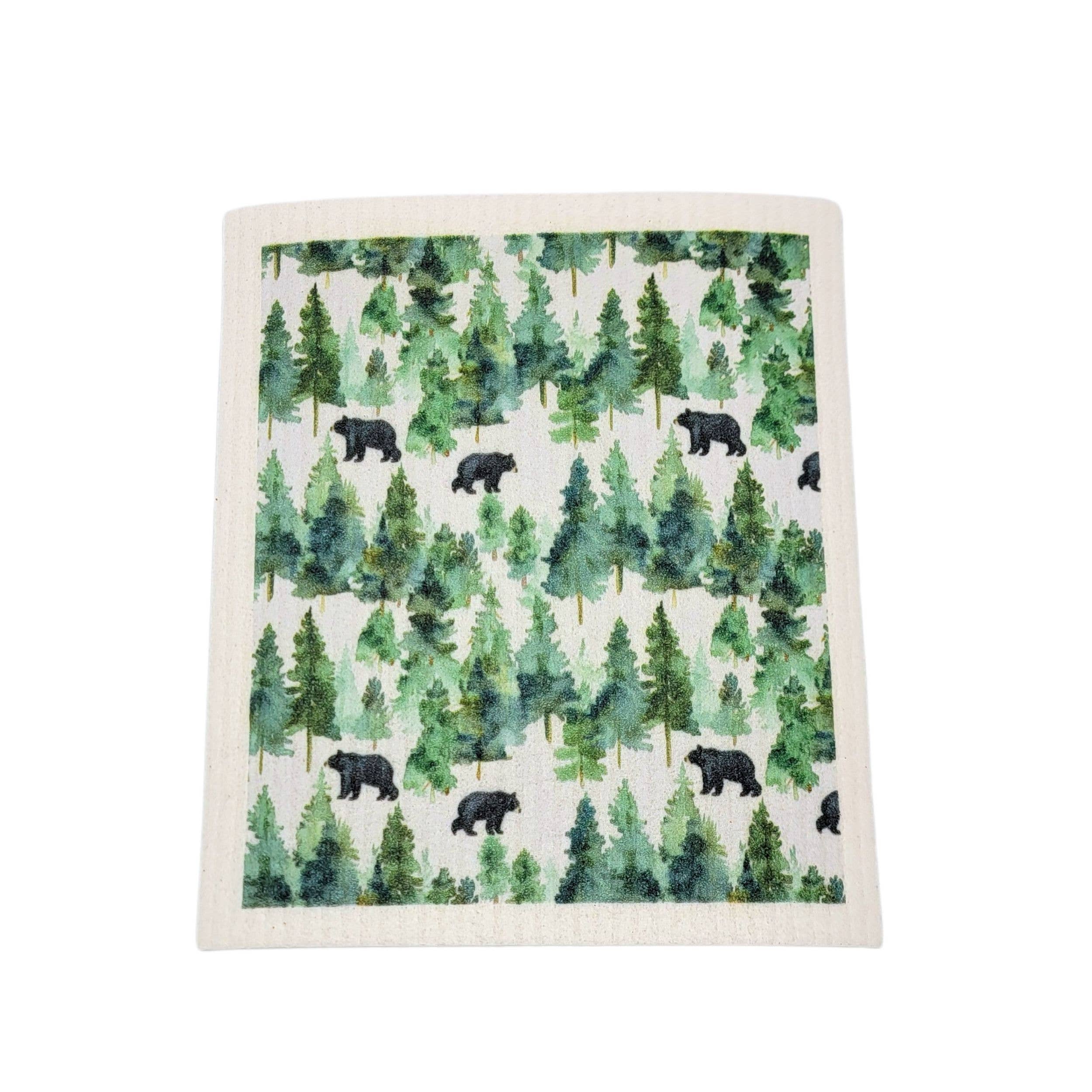 Driftless Studios - Wholesale Dishcloth - Black Bear In The Forest Swedish Dishcloths- Camping