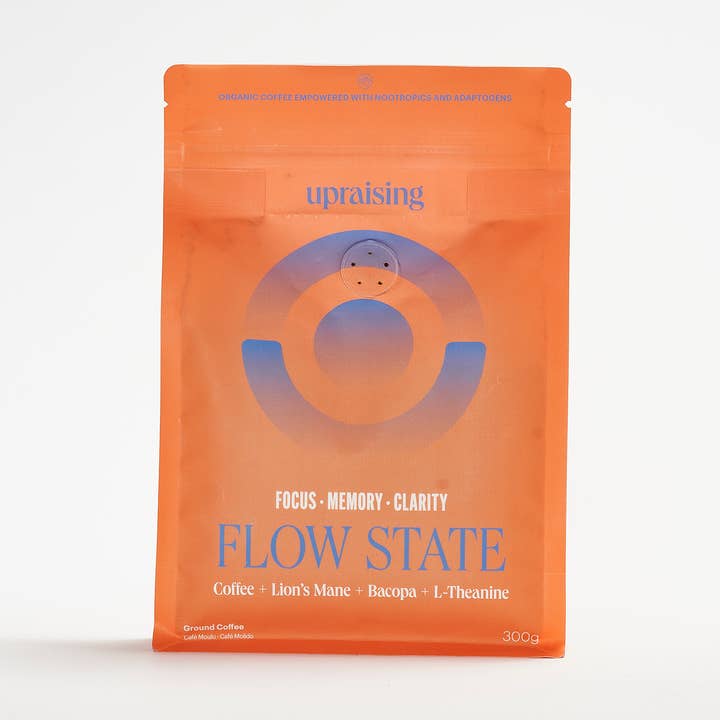 Flow State ground coffee with Lion's Mane mushroom for wholesale by Upraising