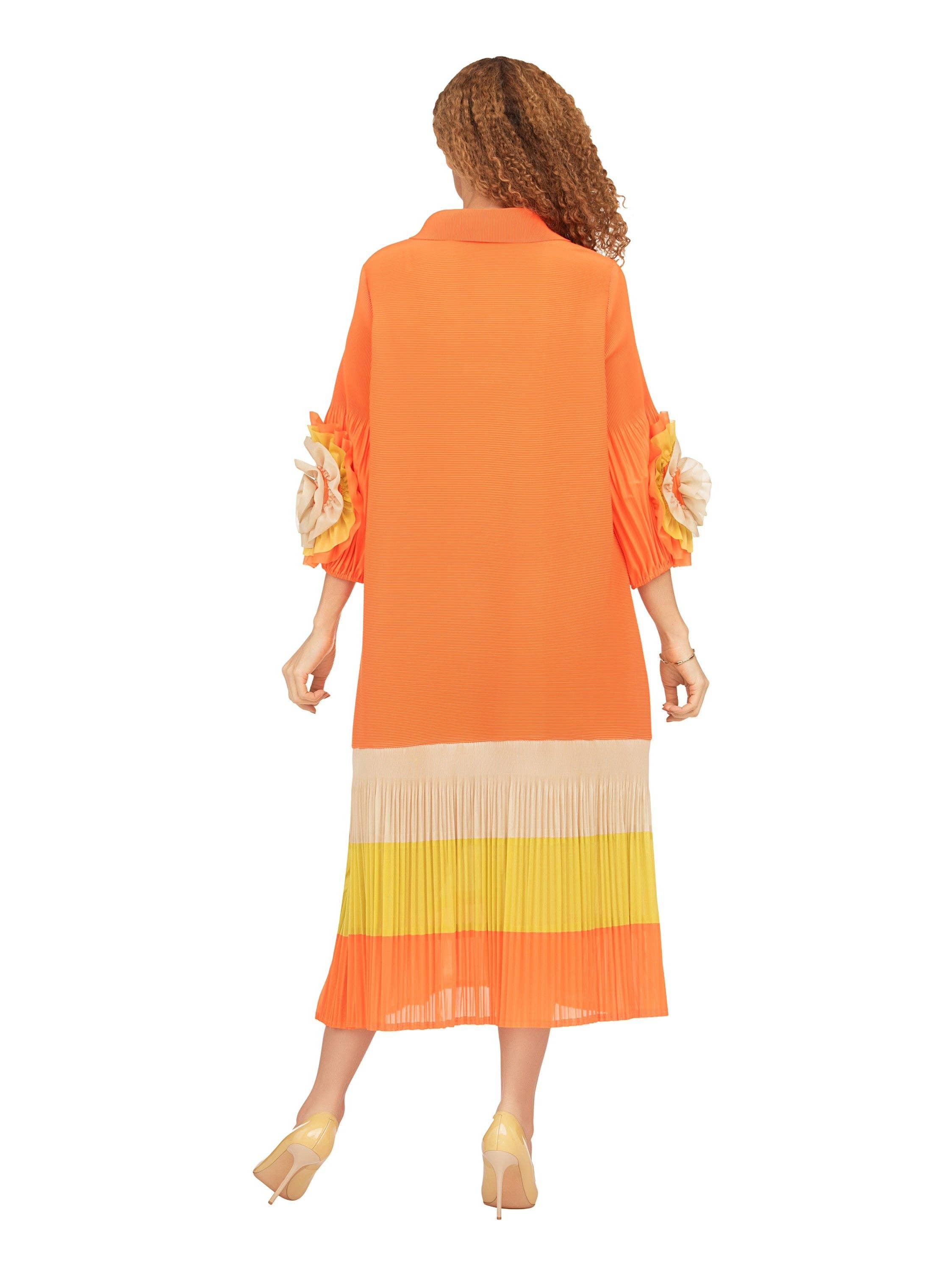 Giovanna - Venta al por mayor Vestido - Mujer - Vestido Camisero con Cuello de Muesca y Bloques de Color en Plisado1