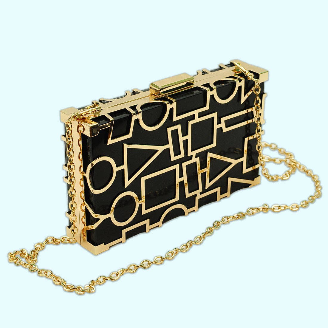 Betsy Dare - Wholesale Clutch - Dames - Zwart/gouden clutch van acryl met geometrisch motief4