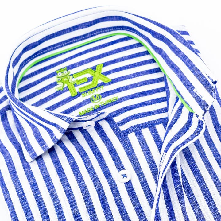 MARINA Camisa lino Stanford Stripe FROG - Navy de venta al por mayor en Faire