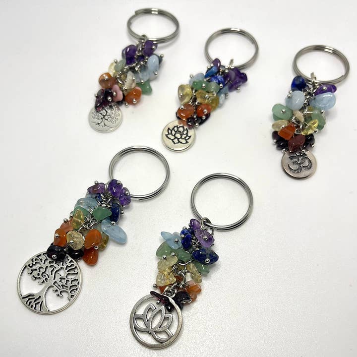 VIE - Wholesale Keychain - Unisex - Gemstone Keychain with Brass Findings, Assorted Design