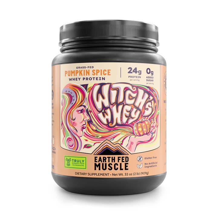 SEASONAL FLAVOR: Witch’s Whey Pumpkin Spice Grass-Fed Whey Protein for wholesale by Earth Fed Muscle