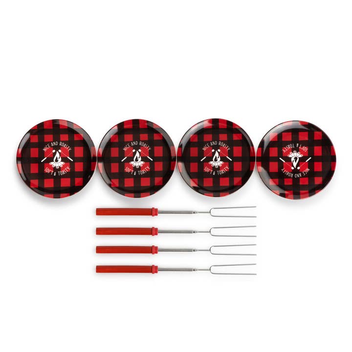 Melamine Plates & Sticks Fireplace Smores Kit - Set of 4 for wholesale by DEMDACO