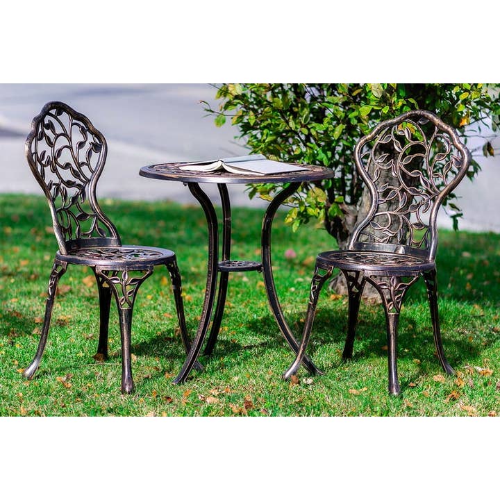 Hi-Line Gift Ltd. - Wholesale Patio Set - Bistro Set 3 Pc - 1 Table/2 Chairs - Bronze Leaves