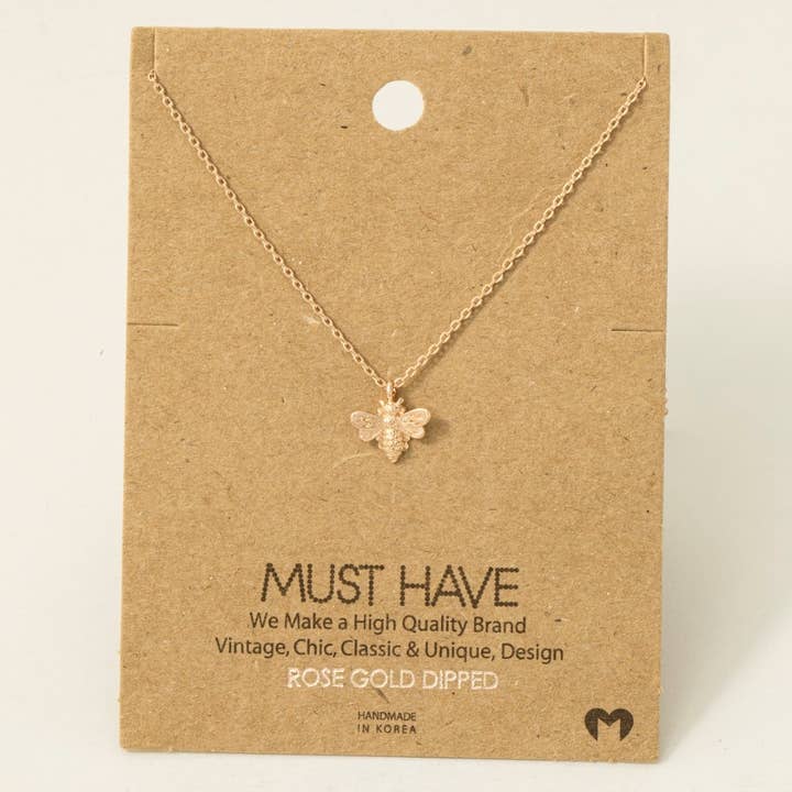 Fame Accessories - Wholesale Pendant/Charm Necklace - Gold Dipped Mini Bee Pendant Necklace