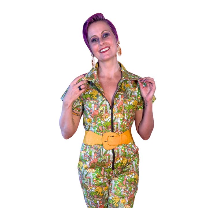 Mushroom & Snail Jumpsuit in Olive for wholesale by Blue Platypus