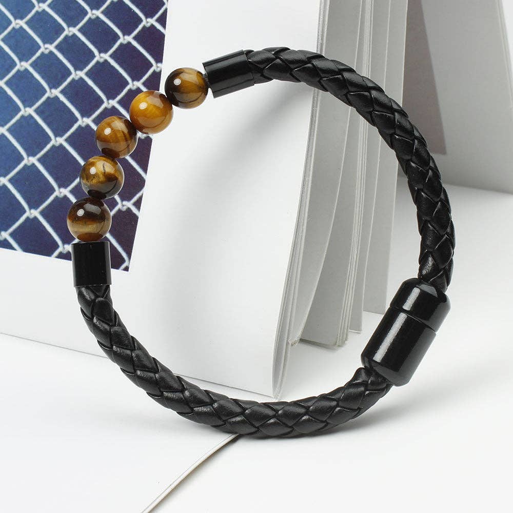 Perimade & Co. LLC - Wholesale Beaded Bracelet - Natural Crystal Stone Bead Leather Bracelet in PU Leather0