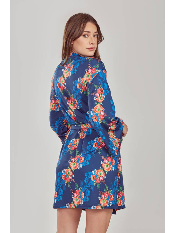 bleu Peignoir à nouer imprimé Elsia avec liens intérieurs en vente sur Faire2