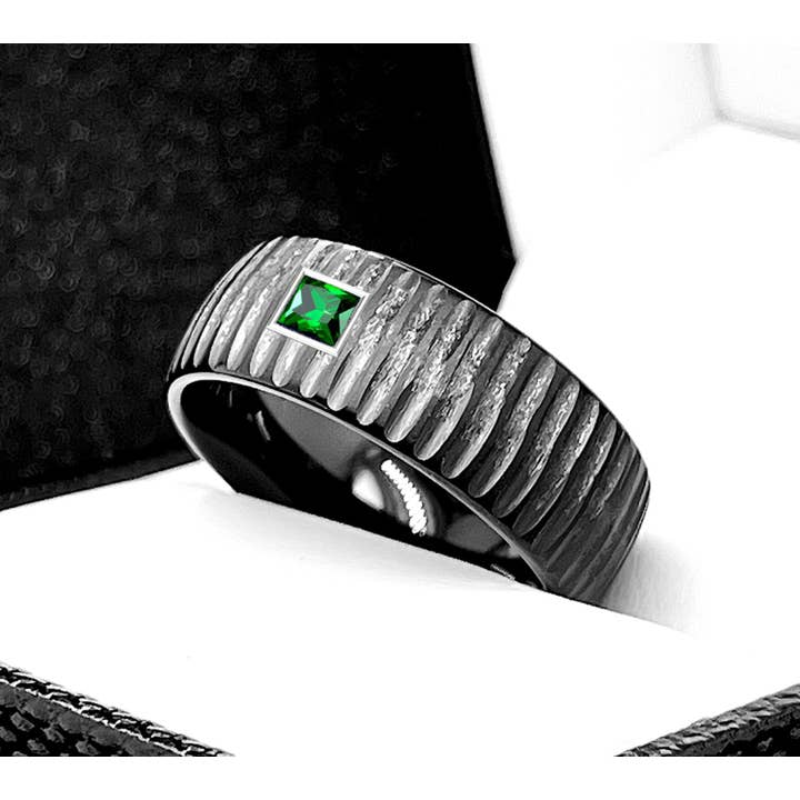 rings paradise – wholesale Jewellery – Men's – Aquamarine Black Hammered Tungsten Mens Wedding Ring3