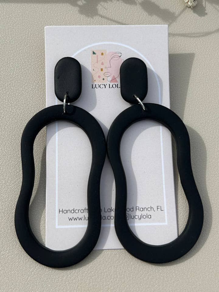 Créoles abstraites ovales, grandes, noires pour la vente par lucylola