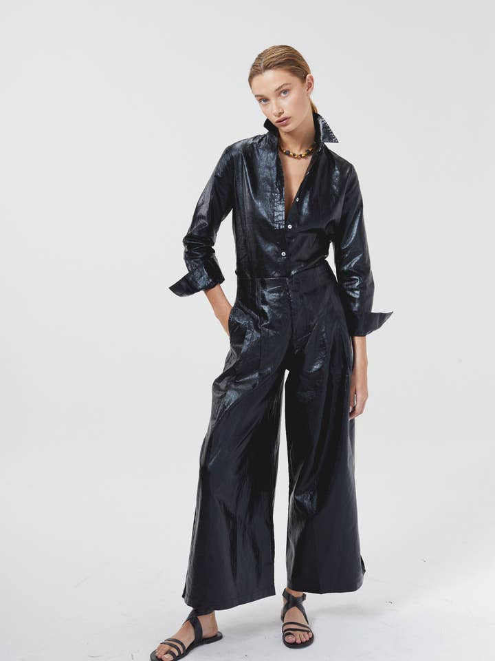 Culotte Metallic Linen Pant - Black for wholesale by Lanhtropy