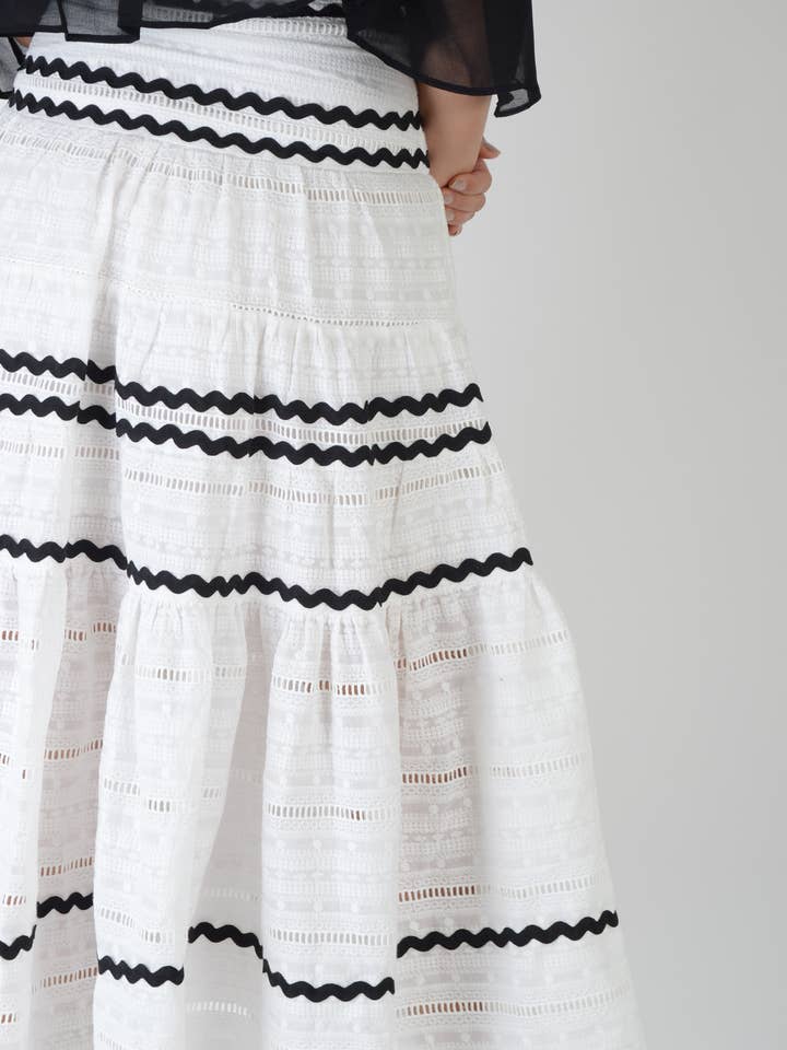 Lovemystyle White Cotton Full Midi Skirt With Black Stripes for wholesale by LoveMyStyle