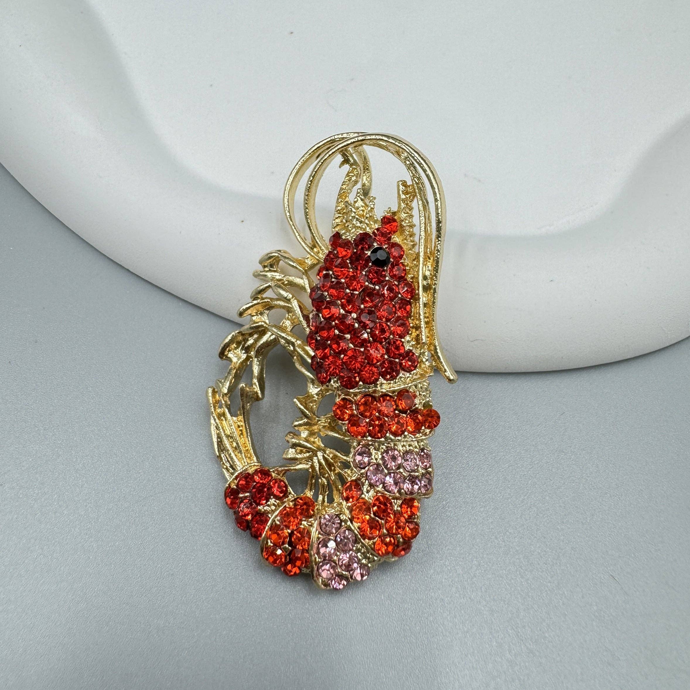 Red Shrimp Rhinestone Brooch PA3514 for wholesale on Faire2