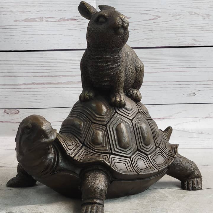 Bronzhaus - Wholesale Sculpture - Tortoise and the Hare Aesop Fable Bronze Sculpture Figurine Statue Collectible Decor Signed Original Art