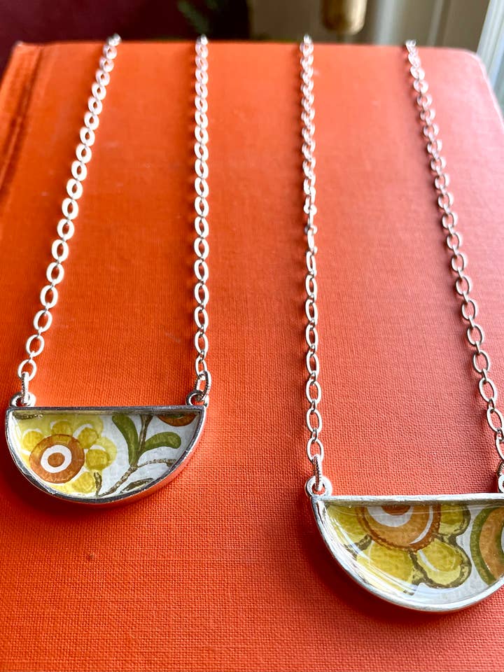 Demi crescent necklace- vintage earthy nature & graphics for wholesale by joeyfivecents