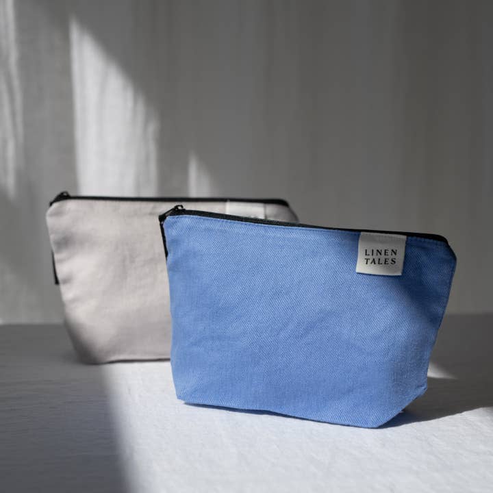 Linen Tales (We cover U.S. import duties) - Wholesale Makeup/Cosmetic Bag - LIMITED EDITION Persian Blue Twill Linen Makeup Pouch2
