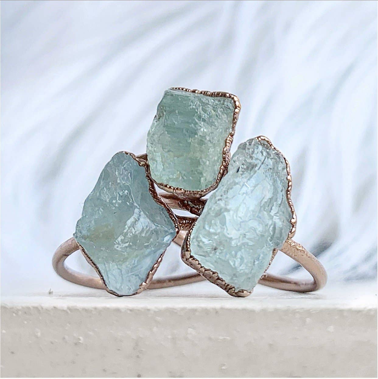 Buddha Blossom Jewels – Anel de cocktail/declaração por atacado – Anel Aquamarine em Cru em Cobre4