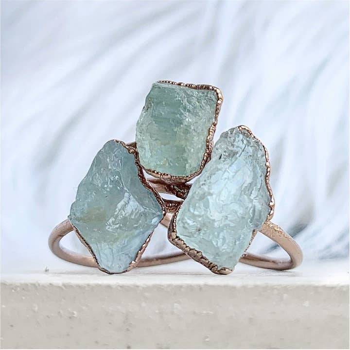 Buddha Blossom Jewels – Anel de cocktail/declaração por atacado – Anel Aquamarine em Cru em Cobre4