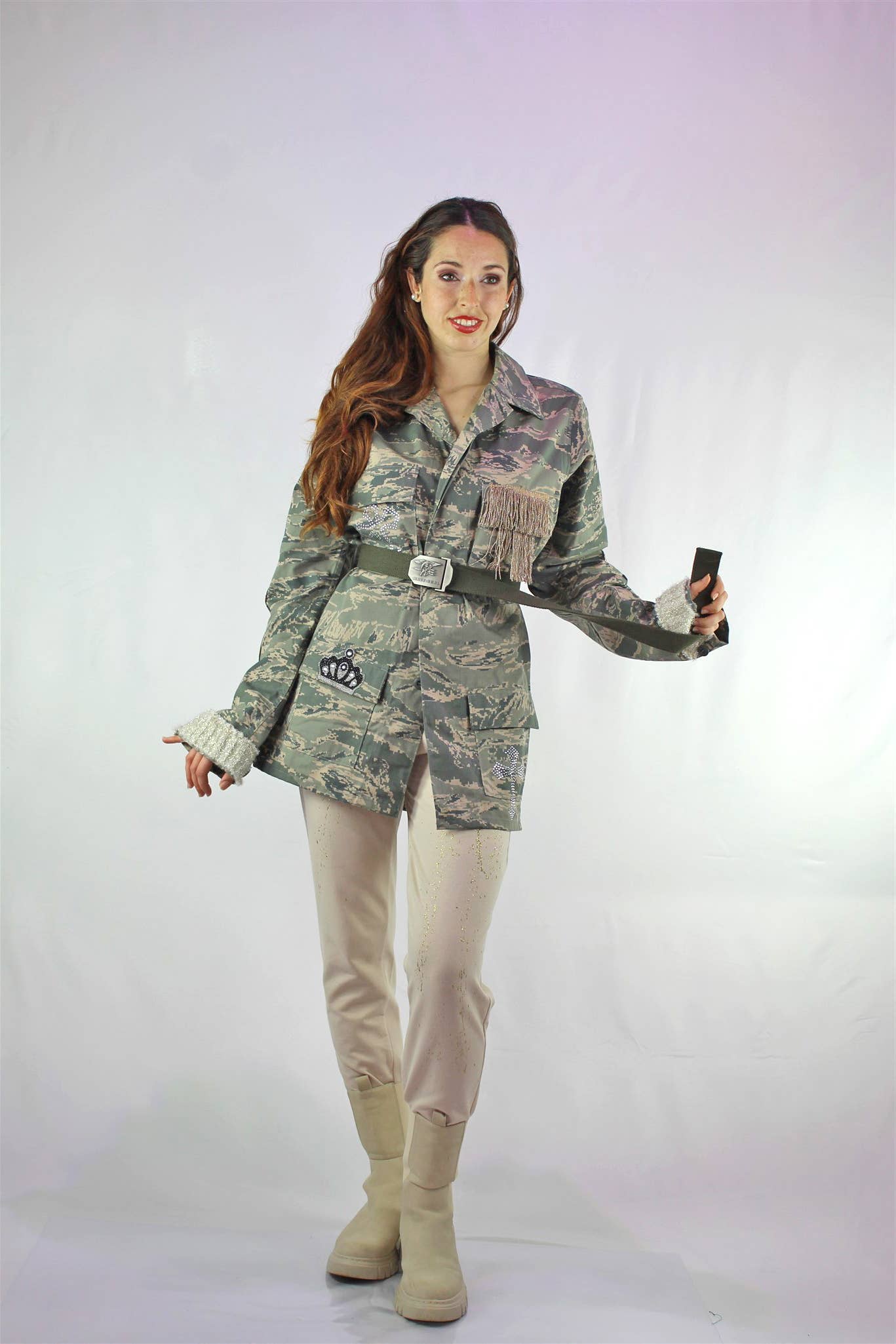 apiedinudinelparco - Wholesale Jacket - Women's - CAMO PATCH JACKET WITH FRINGES AND ANIMALIER UP-CYCLED GLITTER11
