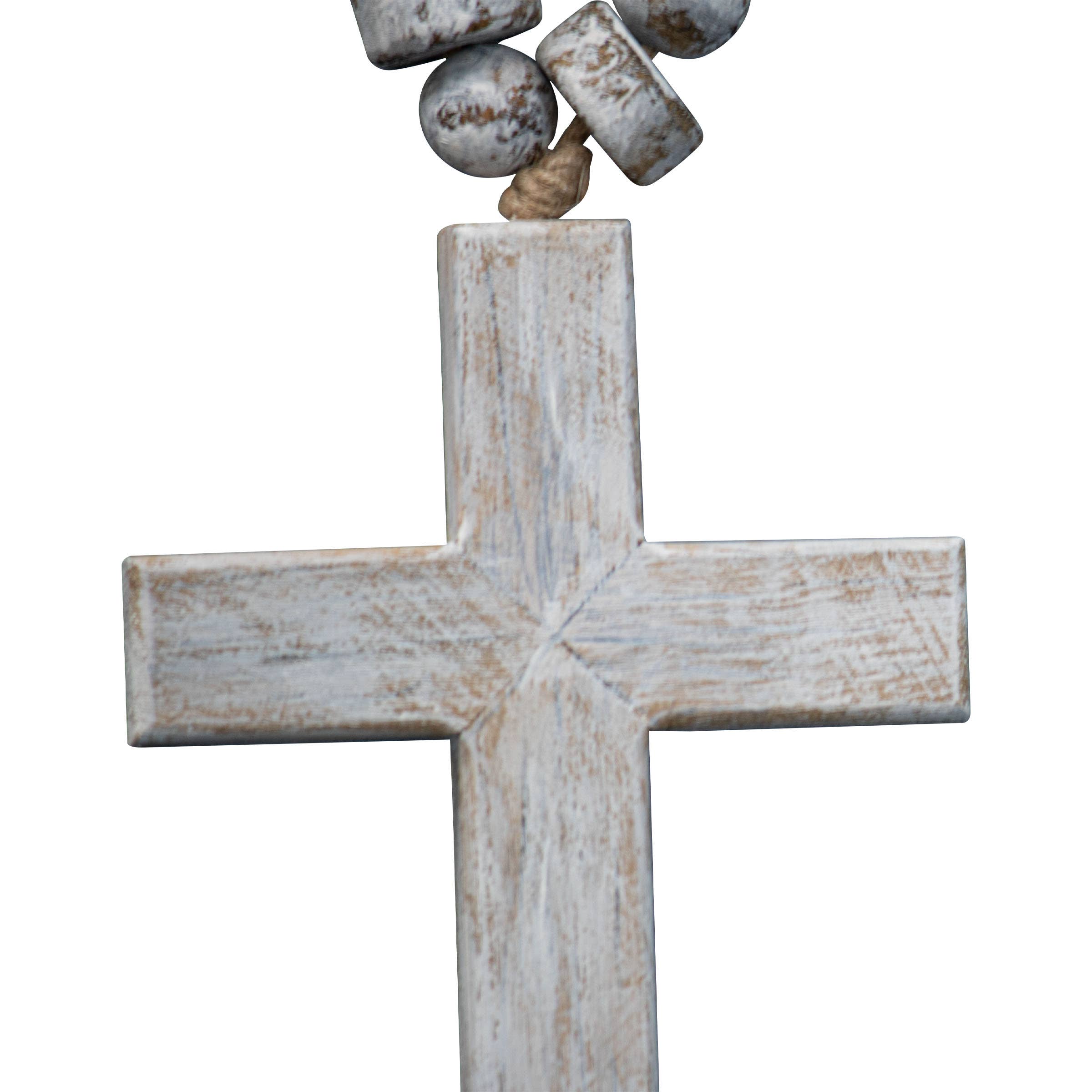 Foreside Home & Garden - Wholesale Wall Cross - Hudson White Brushed Wood Cross Beaded Hanger Wall Decor5