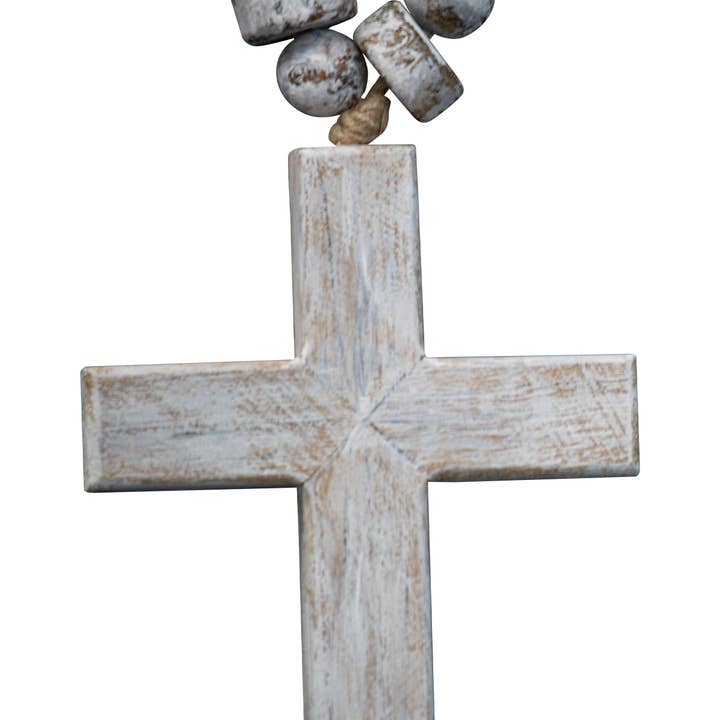 Foreside Home & Garden - Wholesale Wall Cross - Hudson White Brushed Wood Cross Beaded Hanger Wall Decor5