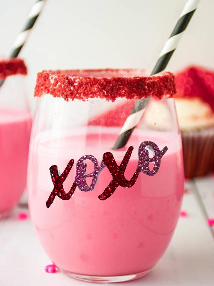 Valentine's Day - XOXO Jeweled Stemless Wine Glass for wholesale by The Queens' Jewels®