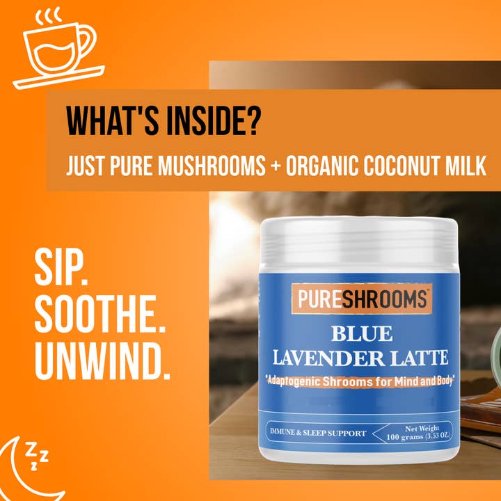 PureShrooms Inc. - Wholesale Protein/Superfood Powder - Blue Lavender Latte with Blue Spirulina 100g/30 Servings5