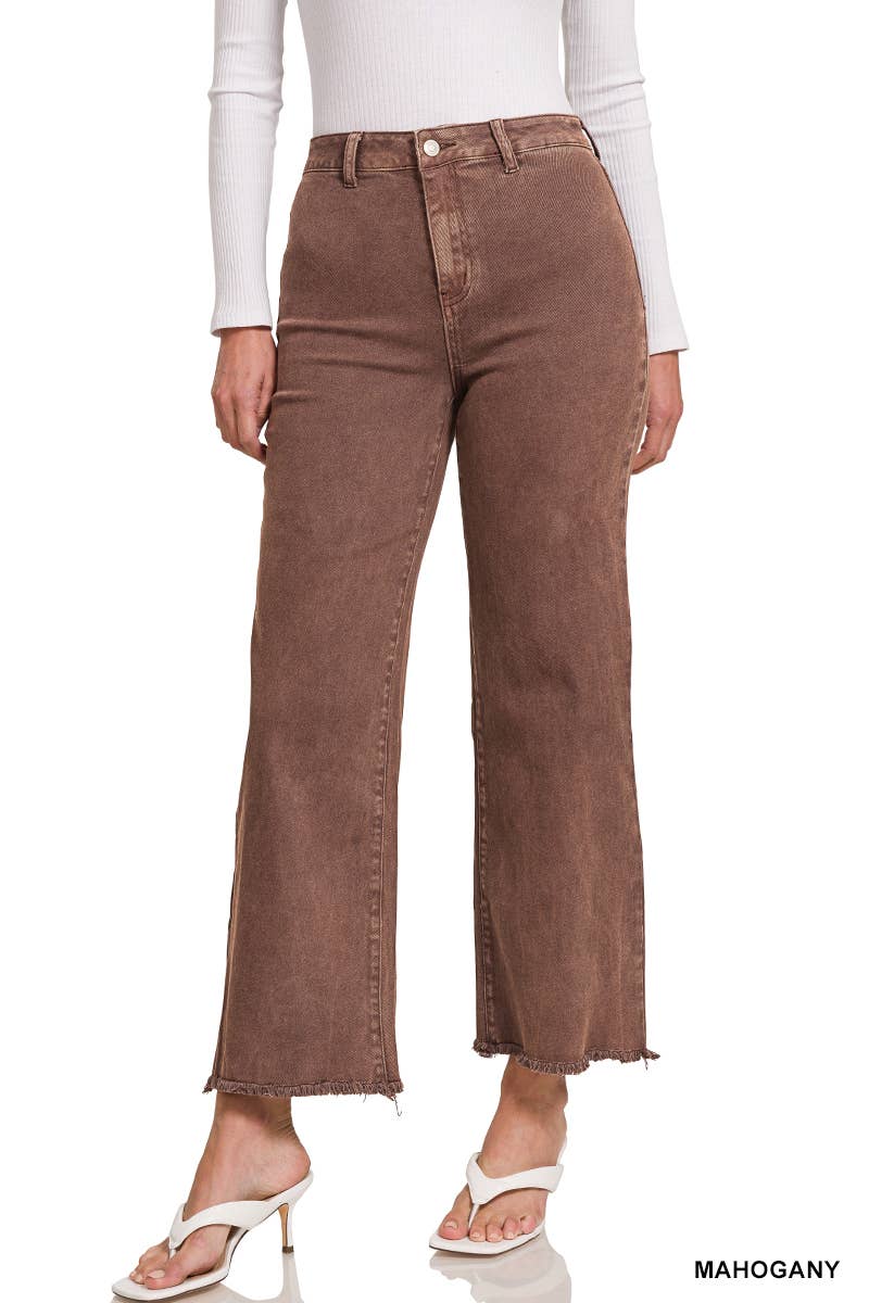 42POPS - Wholesale Jeans - Women's - "..._ Acid Washed Frayed Cutoff Hem Straight Wide Pants5