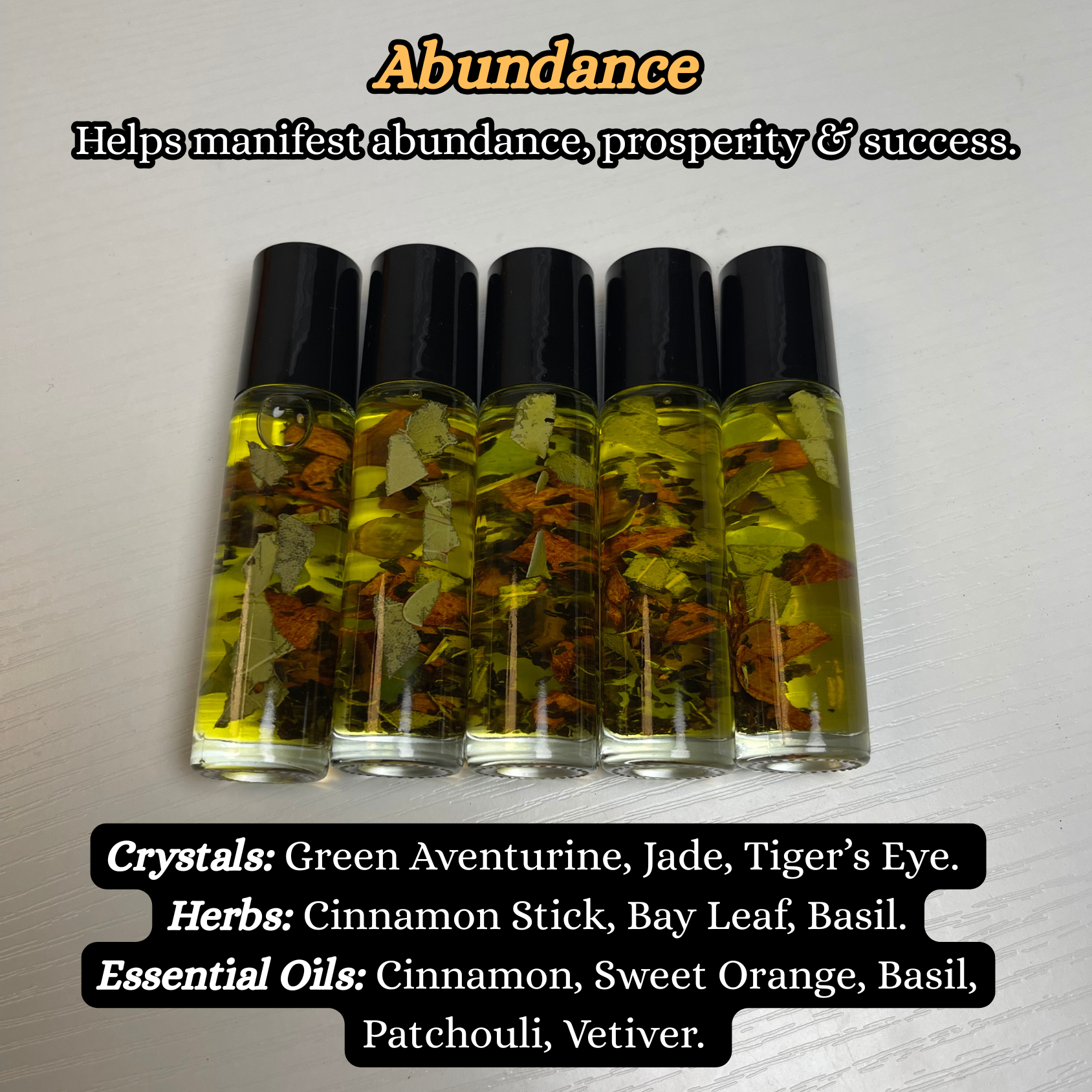 Mystic Showers - Venta al por mayor Aceites esenciales con aplicador de bola - Roll-ons de aceites esenciales con cristales y hierbas | Listos para etiquetar2